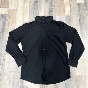 Mens Long Sleeve Button Down Shirt Black Solid Casual Dress Shirt Regular Fit